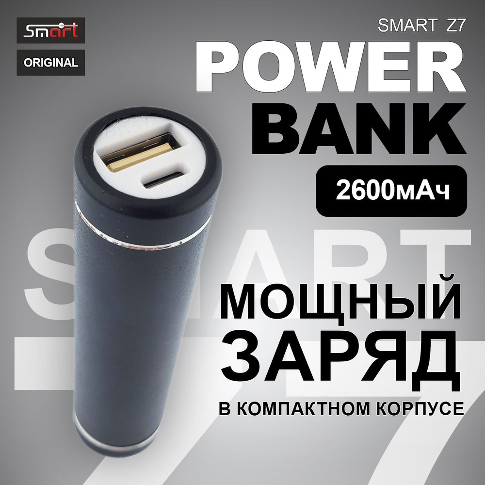 Smart Внешний аккумулятор Портативное зарядное устройство (Power Bank), 2600 мАч, черный  #1