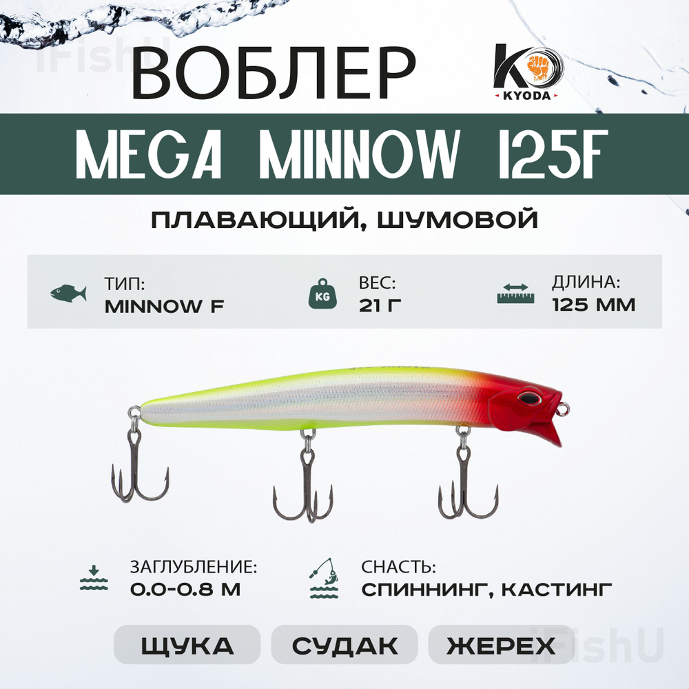 Воблер KYODA MEGA MINNOW F, 125мм, 21г, 0 - 0,8м, P1859 #1