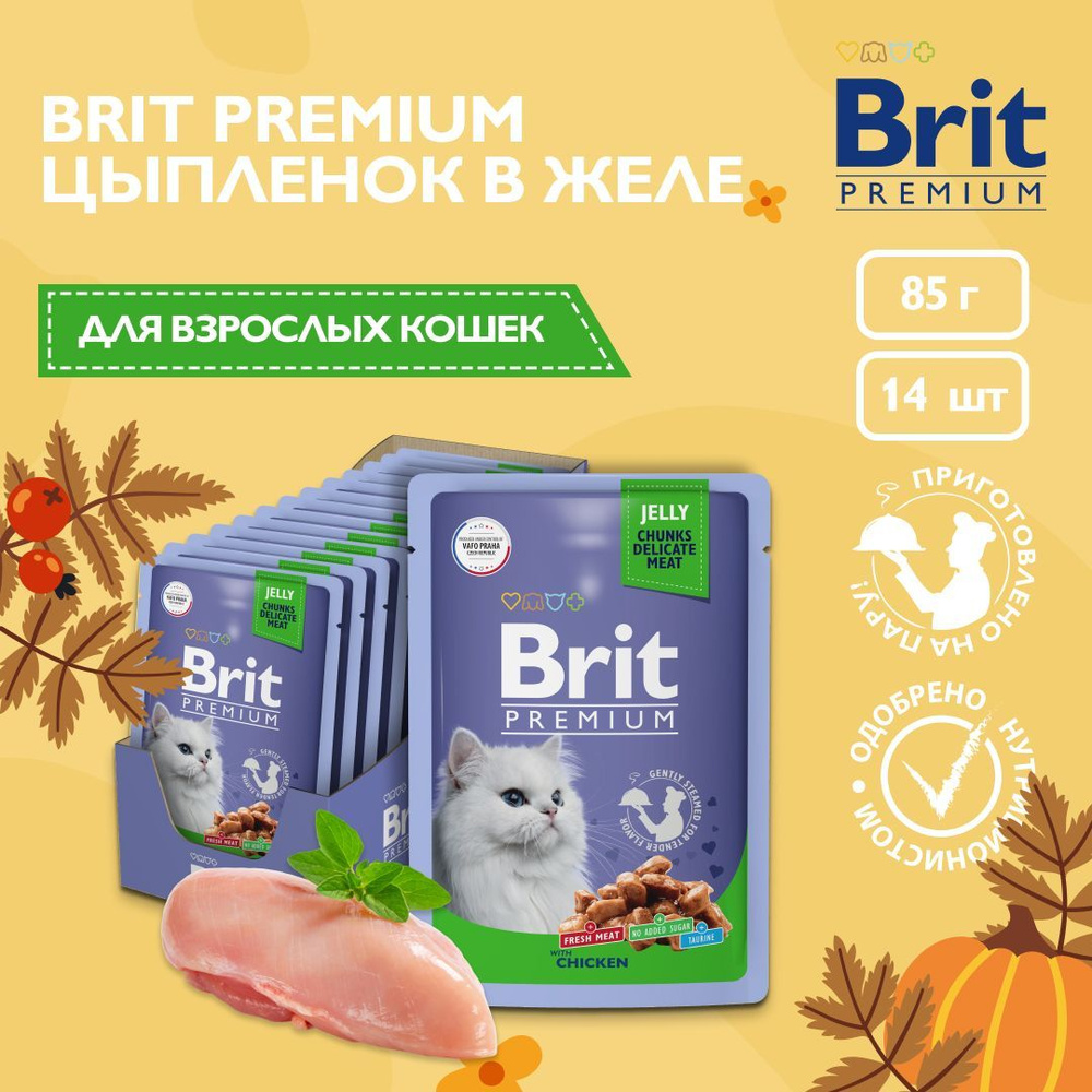 Корм влажный для кошек Brit Premium, цыпленок в желе, 85 г х 14 шт  #1