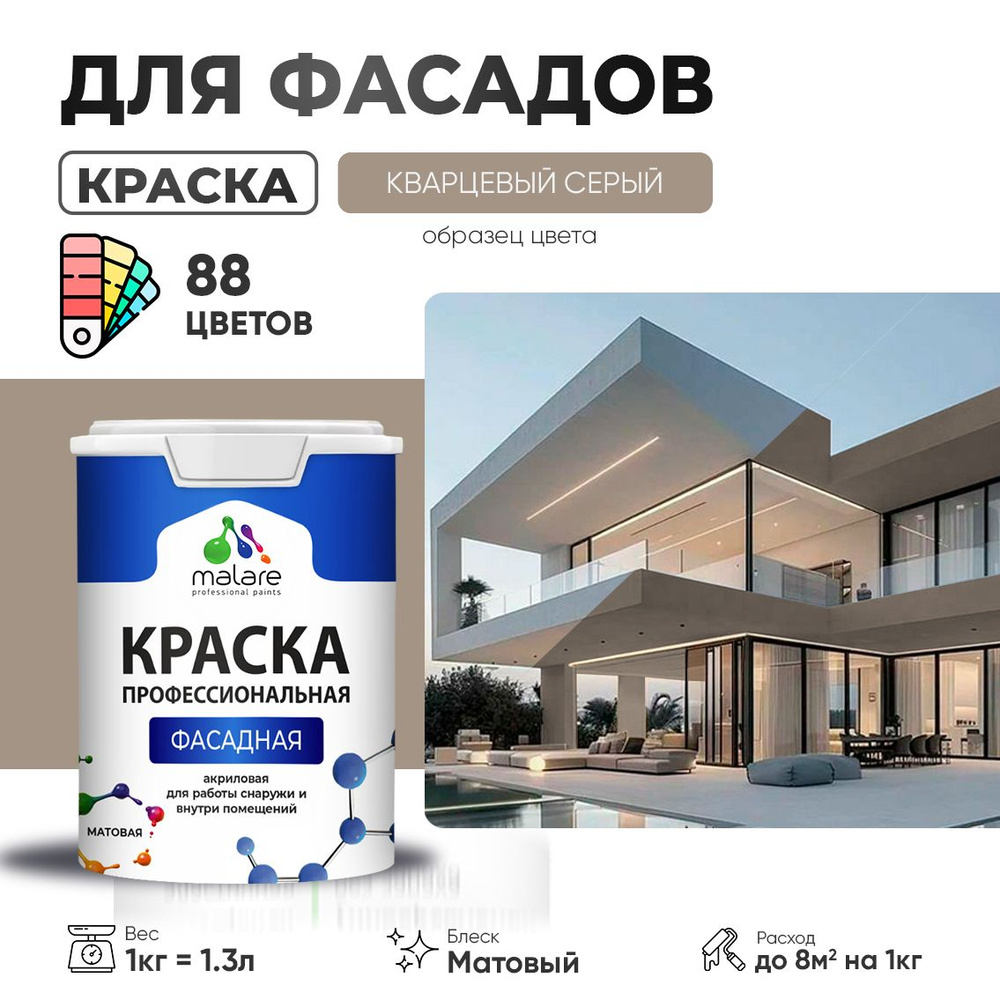 Краска фасадная для наружных работ Malare Professional для дерева по бетону, для минеральных поверхностей #1