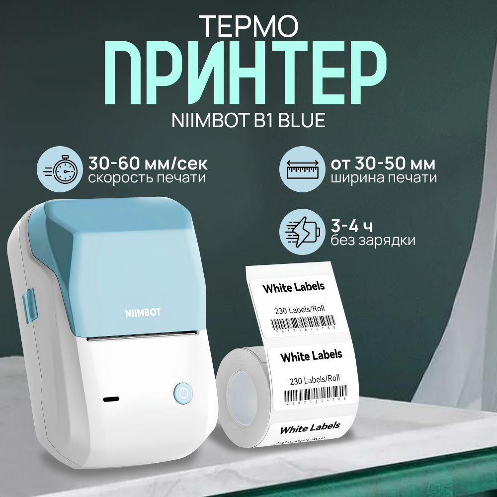 Принтер для стикеров, наклеек/этикеток беспроводной NIIMBOT B1 Blue  #1