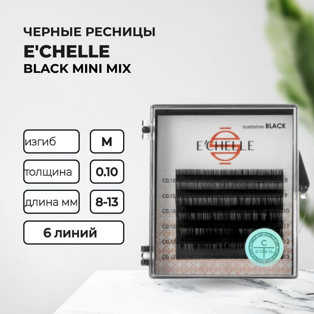 РЕСНИЦЫ E'CHELLE BLACK MINI MIX (M 0.10 8-13 mm) #1