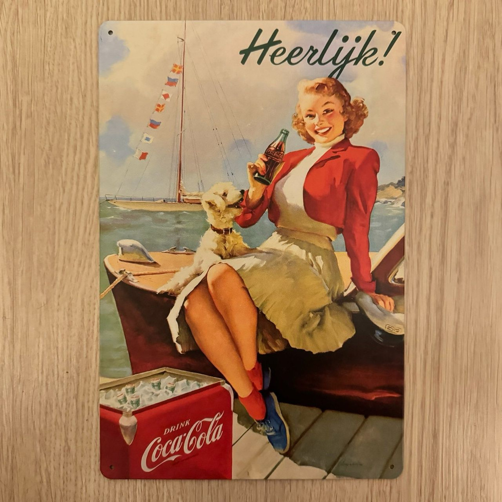 Табличка металлическая интерьерная Pin-Up Девушка Пинап Coca Cola  #1