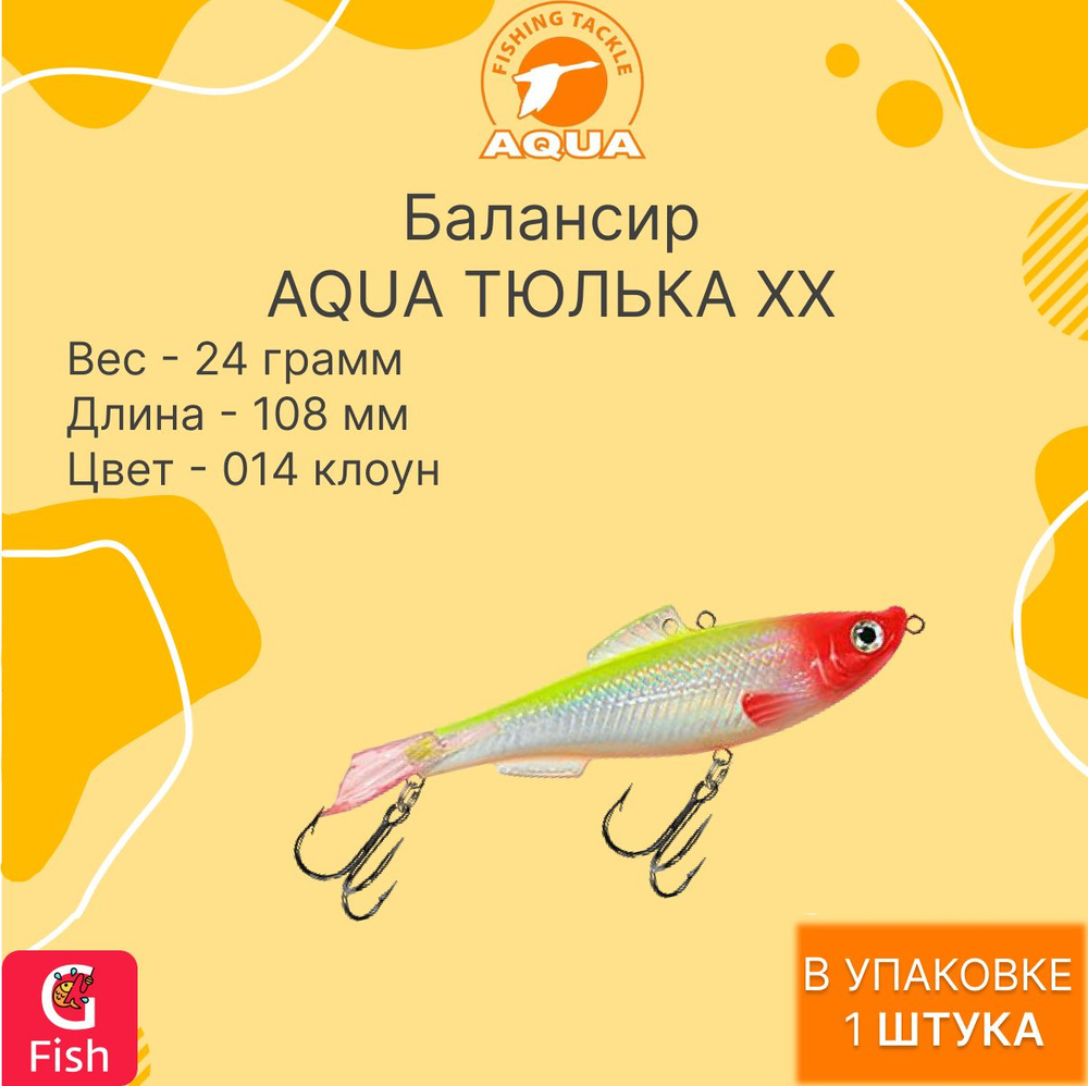 Балансир для рыбалки AQUA ТЮЛЬКА ХХ 108,0mm, вес - 24,0g, цвет 014 (клоун), 1 штука.  #1