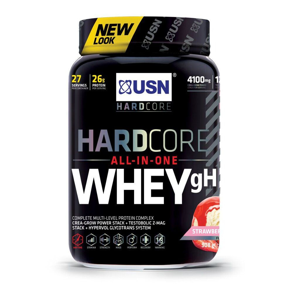 USN Протеин сывороточный, Hardcore Whey 908 грамм (Клубника) #1