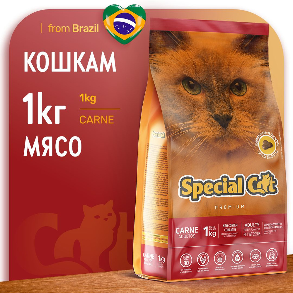 Сухой корм для кошек Special Cat Alimento Premium взрослых с говядиной, Бразилия, 1 кг  #1