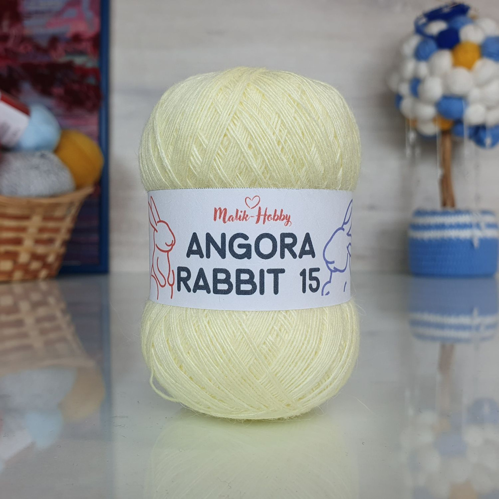 Пряжа Angora Rabbit 15 - 105 (св.лимон) 1 моток Malik-hobby, (15% ангора, 5% шерсть, 30% вискоза, 50% #1