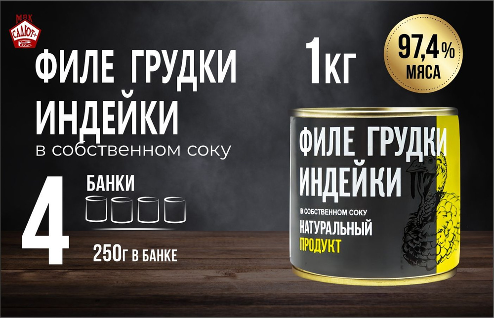 Филе грудки индейки ЗОЖ "Натур продукт" мясные консервы, тушенка 250 гр 4 шт  #1