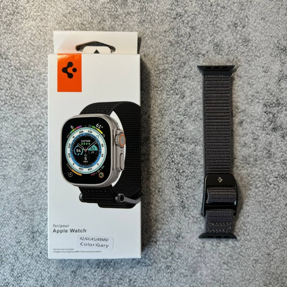 Ремешок нейлоновый_1 на липучке Spigen / Для Apple Watch Ultra 49/45/44/42 mm / Серый  #1