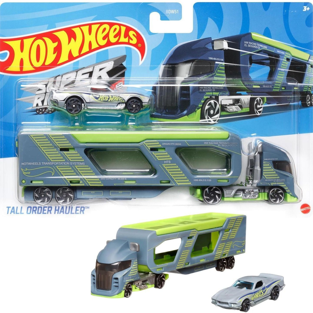 HMF93 Hot Wheels набор машинка металлическая Super Rigs Tall Order Hauler грузовик и машинка коллекционная #1