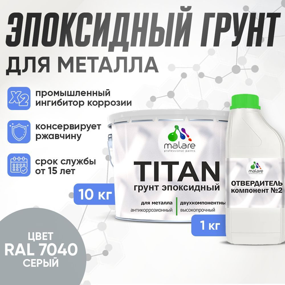 2К Грунт эпоксидный для металла TITAN Malare, двухкомпонентная грунтовка антикоррозионная высокопрочная, #1