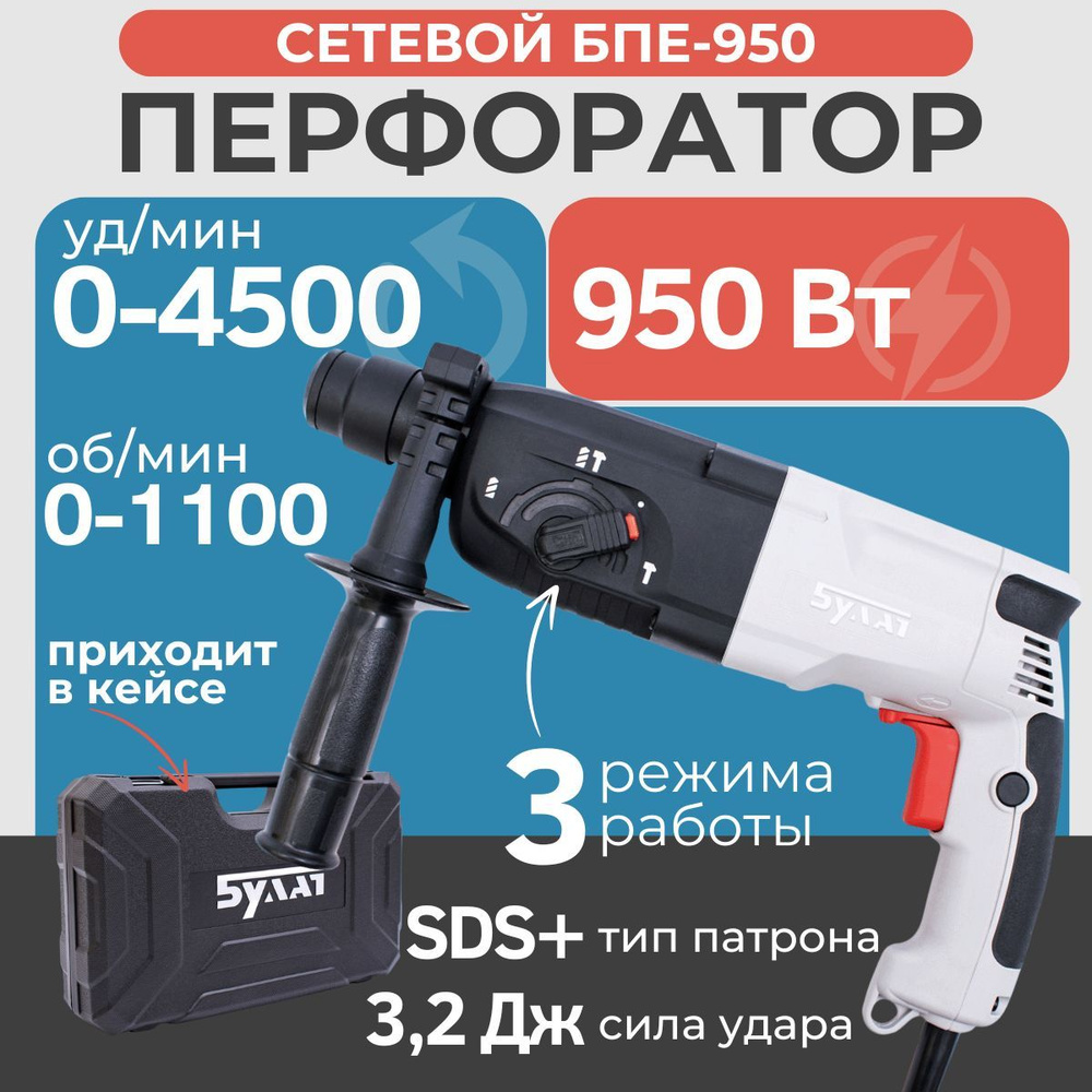 Перфоратор электрический EWA БПЕ 950, 950 Вт, 3.2 Дж, SDS-Plus, кейс  #1