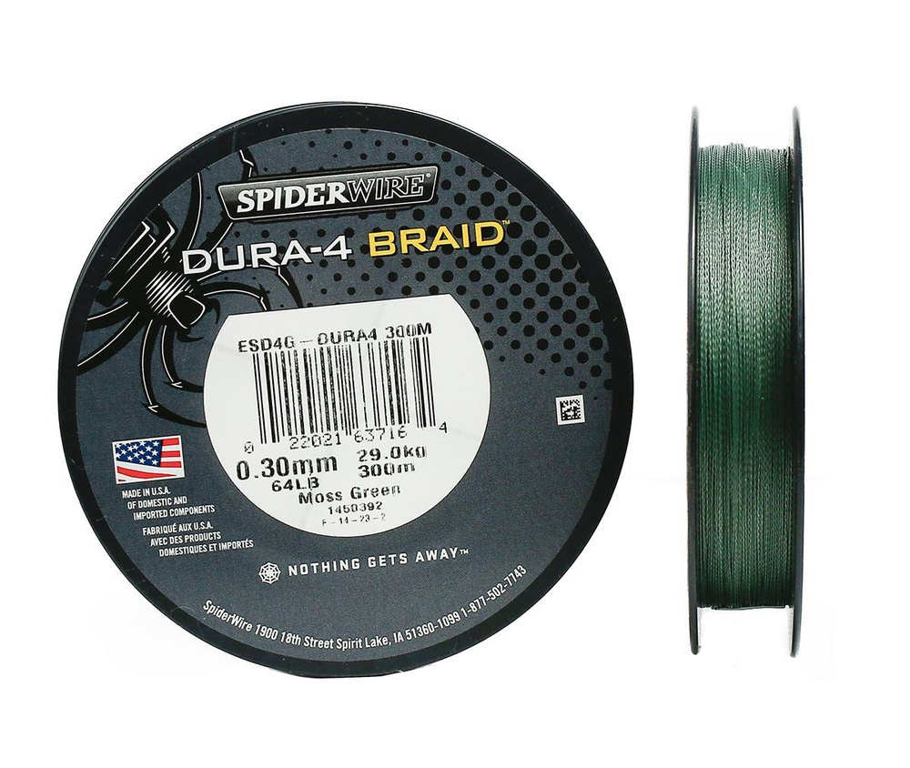 Плетеный шнур 0.30 мм Зеленый SpiderWire - Dura 4 Braid Moss Green 29 кг, 300 м  #1