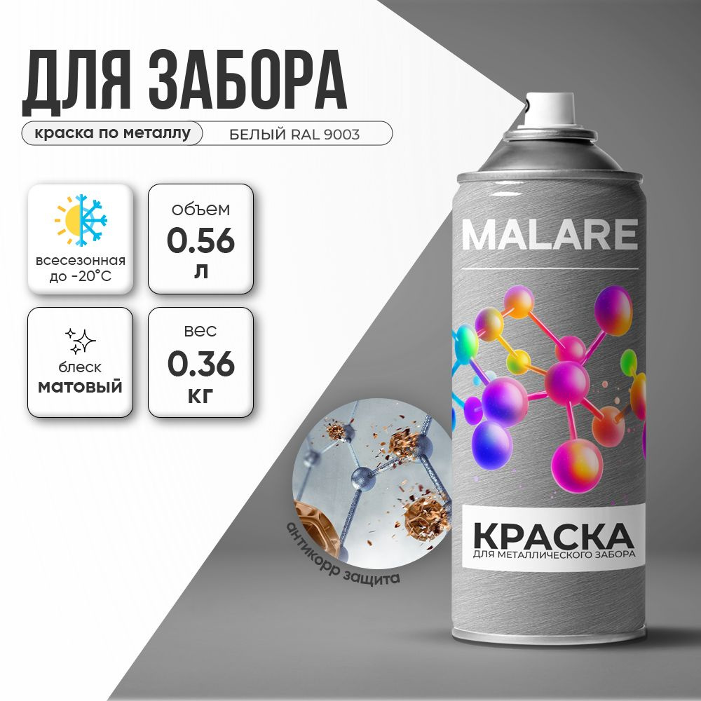 Аэрозольная краска по металлу Malare для крыш и заборов по ржавчине, для наружных работ, быстросохнущая #1