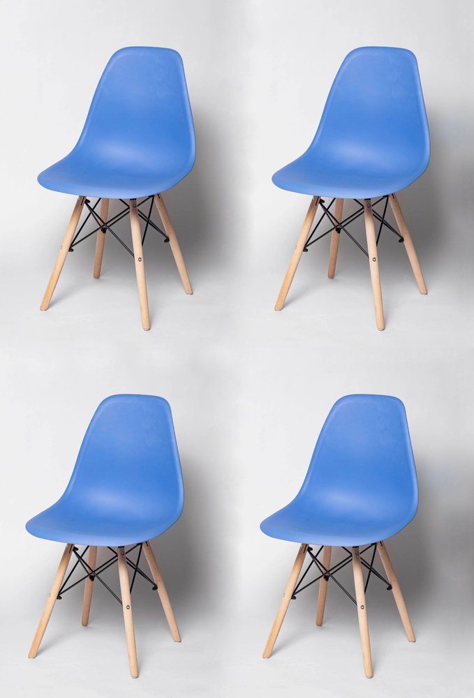 Стулья для кухни Eames, 4 шт, стул обеденный, комплект, SC - 001 голубой, пластиковый  #1