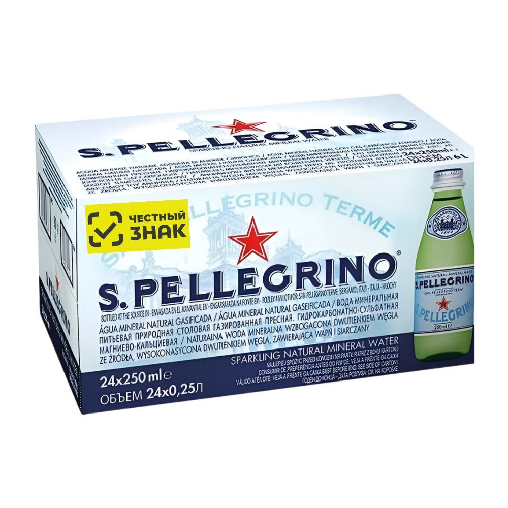 Вода минеральная San Pellegrino (Сан Пеллегрино) 0,25 л х 24 бутылки, газированная, стекло  #1