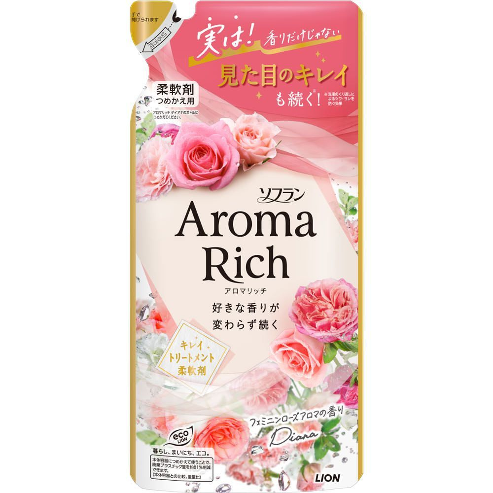 LION Японский кондиционер для белья Aroma Rich Diana 380 мл, мягкая упаковка  #1