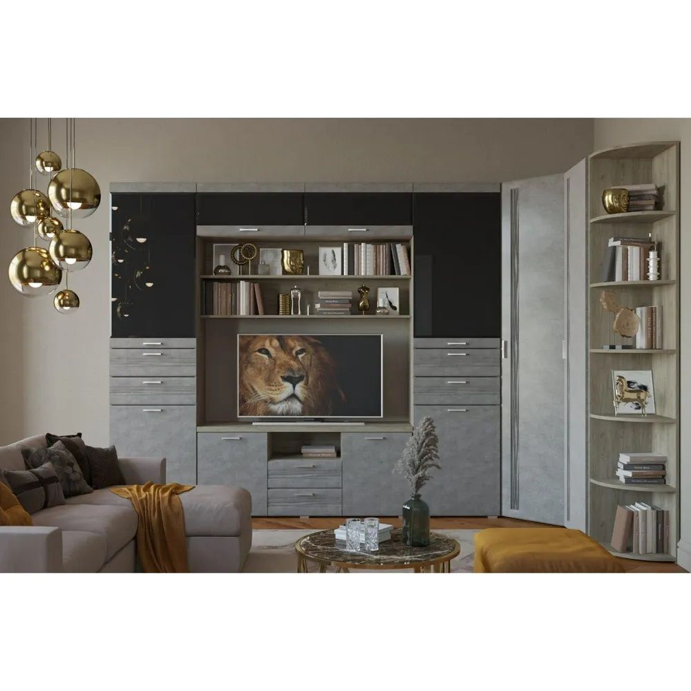 Модульная система мебели для Гостиной Лотос №28 Дуб серый-бетон серый