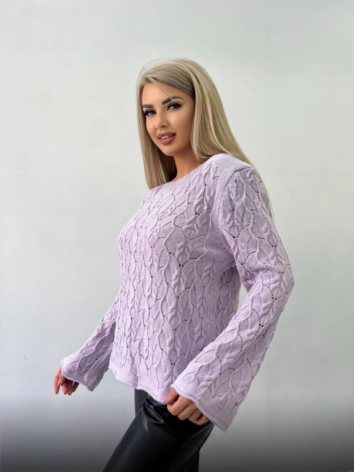 Кофта женская вязанная оверсайз (oversize) с длинными рукавами для подростков косичка вязанная