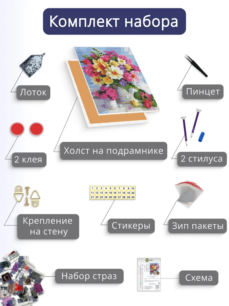 Алмазная мозаика на подрамнике 40х50 Вышивка Живопись Цветы  #3
