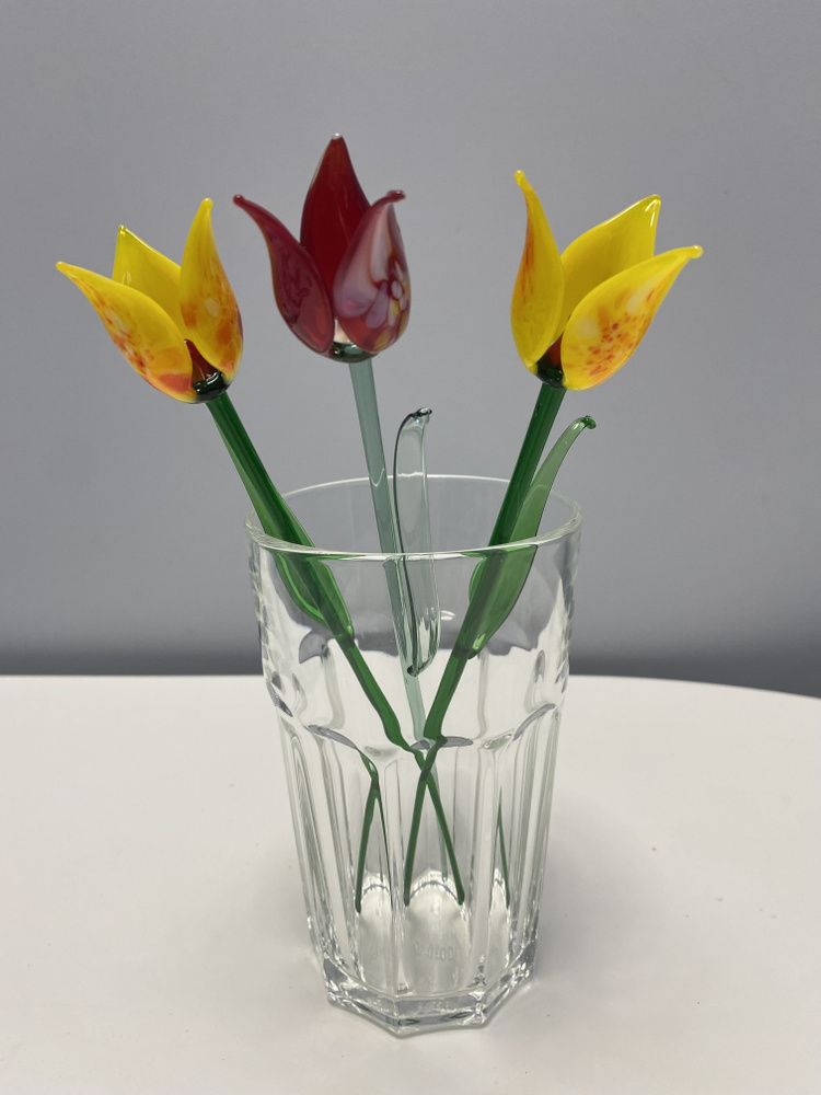 Цветы Тюльпаны стеклянные 3 шт/ Майские Тюльпаны, Неувядающий букет,22см  #1