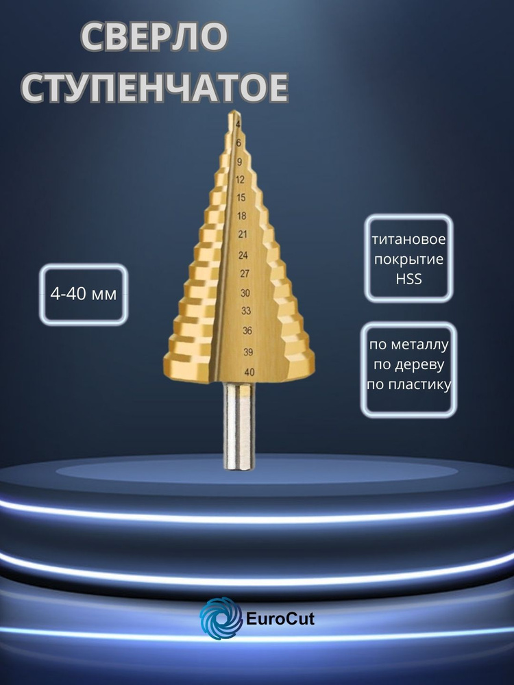 Сверло ступенчатое Д4-40 HSS с титановым покрытием (код 7-015)  #1