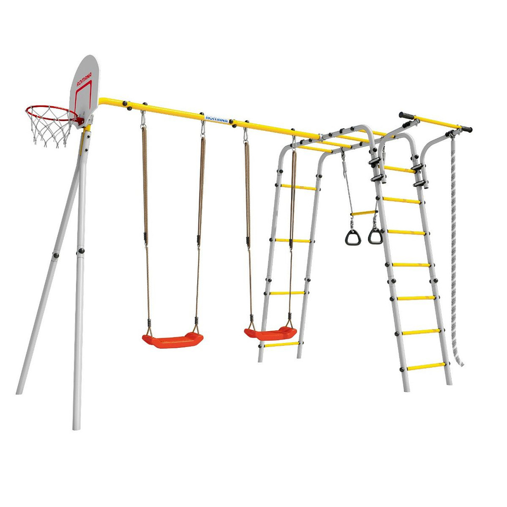 Детский спортивный комплекс для дачи ROMANA Акробат - 2, пластиковые качели 2 шт (серый, желтый)  #1