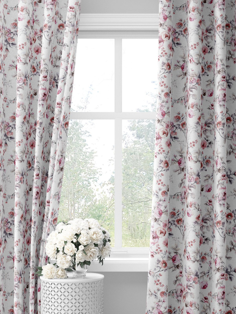 Комплект белых штор с розовыми розами decoracion #33050803 (145х275х2шт)  #1