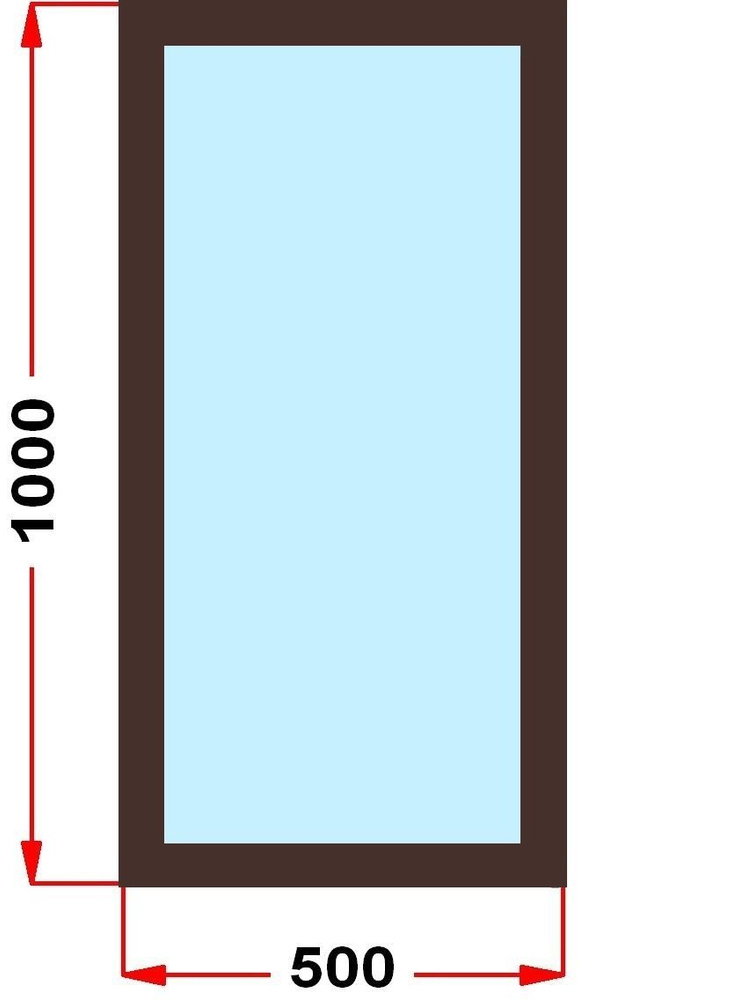 Окно из профиля Grunder 70 мм (1000 x 500) , не открывающееся, стеклопакет 3 стекла, темно-коричневое #1
