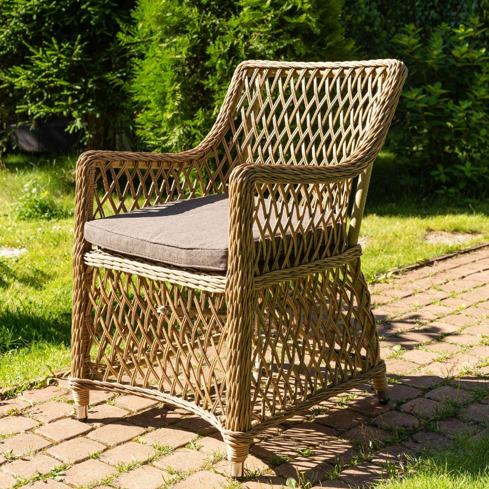Кресло обеденное плетеное с подушкой MONTREUX (МОНТРЁ) из искусственного ротанга, пшеничный меланж  #1