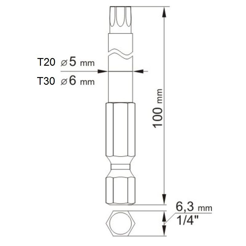 Биты длинные Torx Security, с отверстием, 2 шт (T20, T30), длина 100 мм  #1