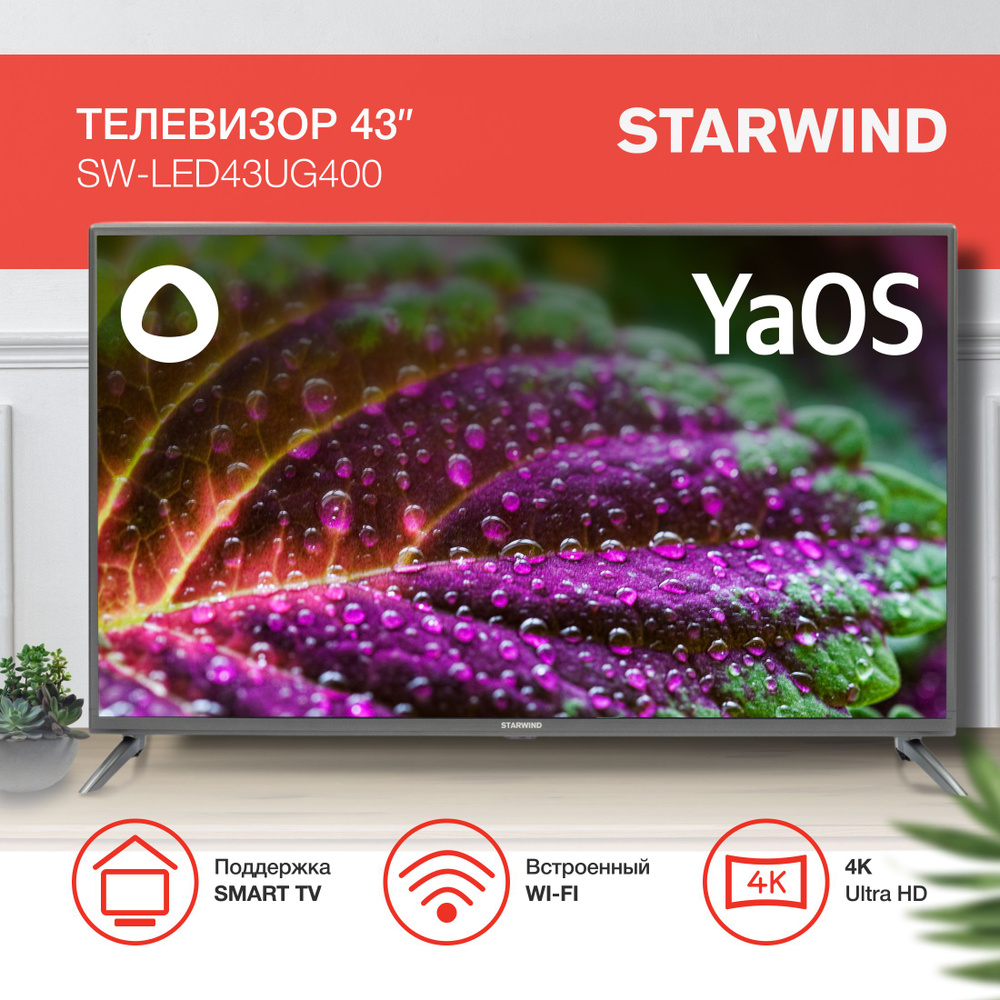 STARWIND Телевизор SW-LED43UG400 Smart Яндекс.ТВ стальной 43" 4K UHD, серый  #1