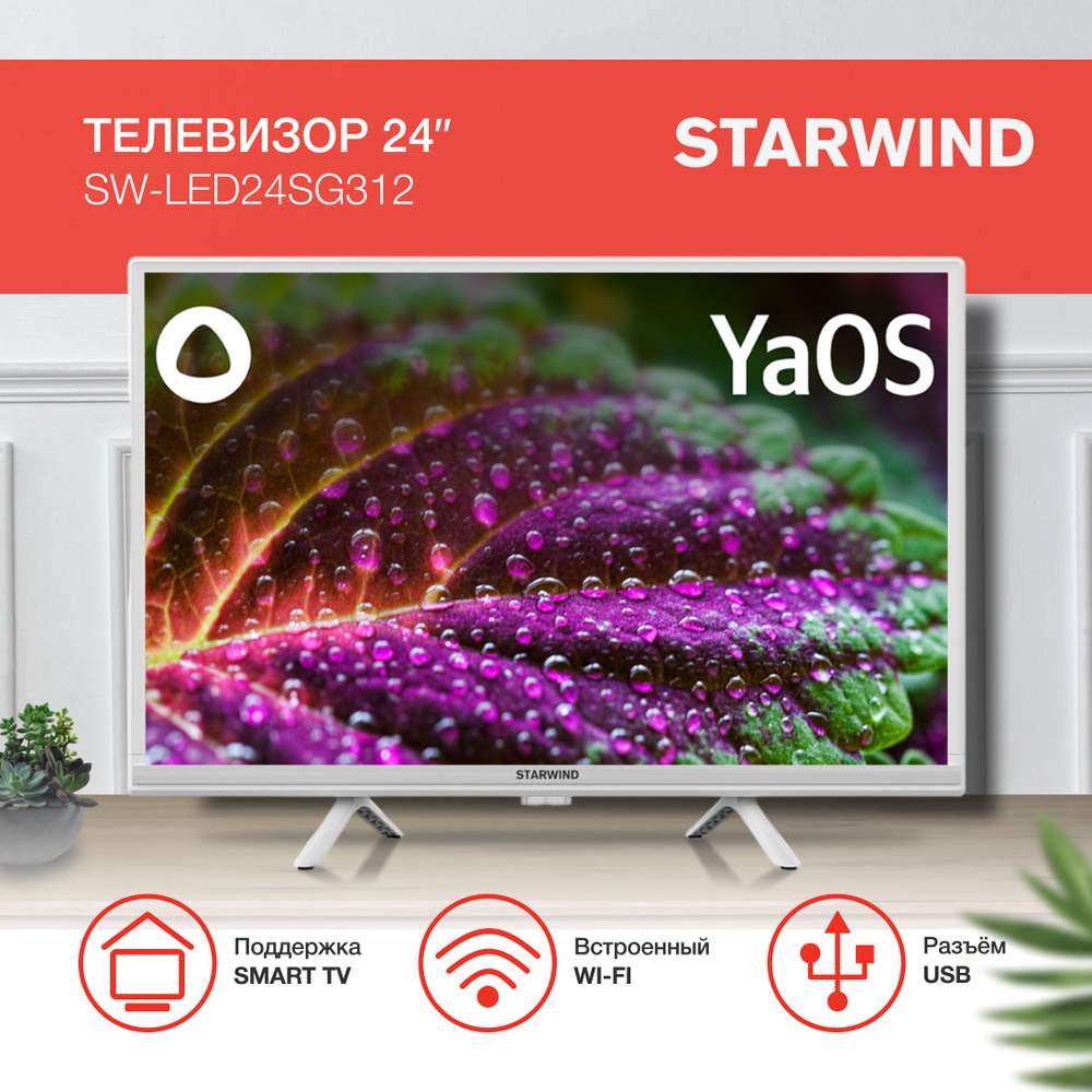 STARWIND Телевизор Телевизор LED Starwind 24" SW-LED24SG312 Яндекс.ТВ белый/белый/HD/60Hz/DVB-T/DVB-T2/DVB-C/DVB-S/DVB-S2/USB/WiFi/Smart #1