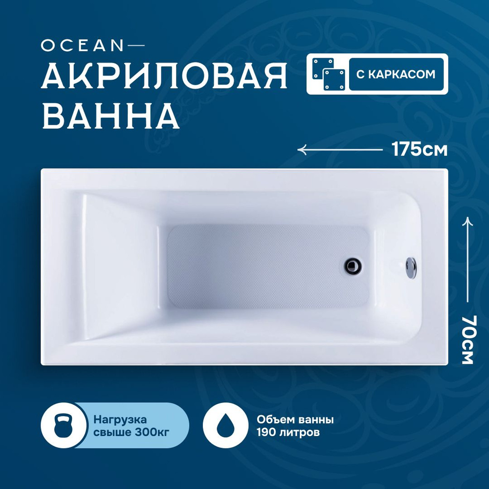 Акриловая ванна Nixx Ocean 175x70 (с каркасом) #1