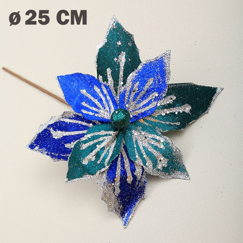 Цветок искусственный декоративный новогодний, d 25 см, цвет синий  #1