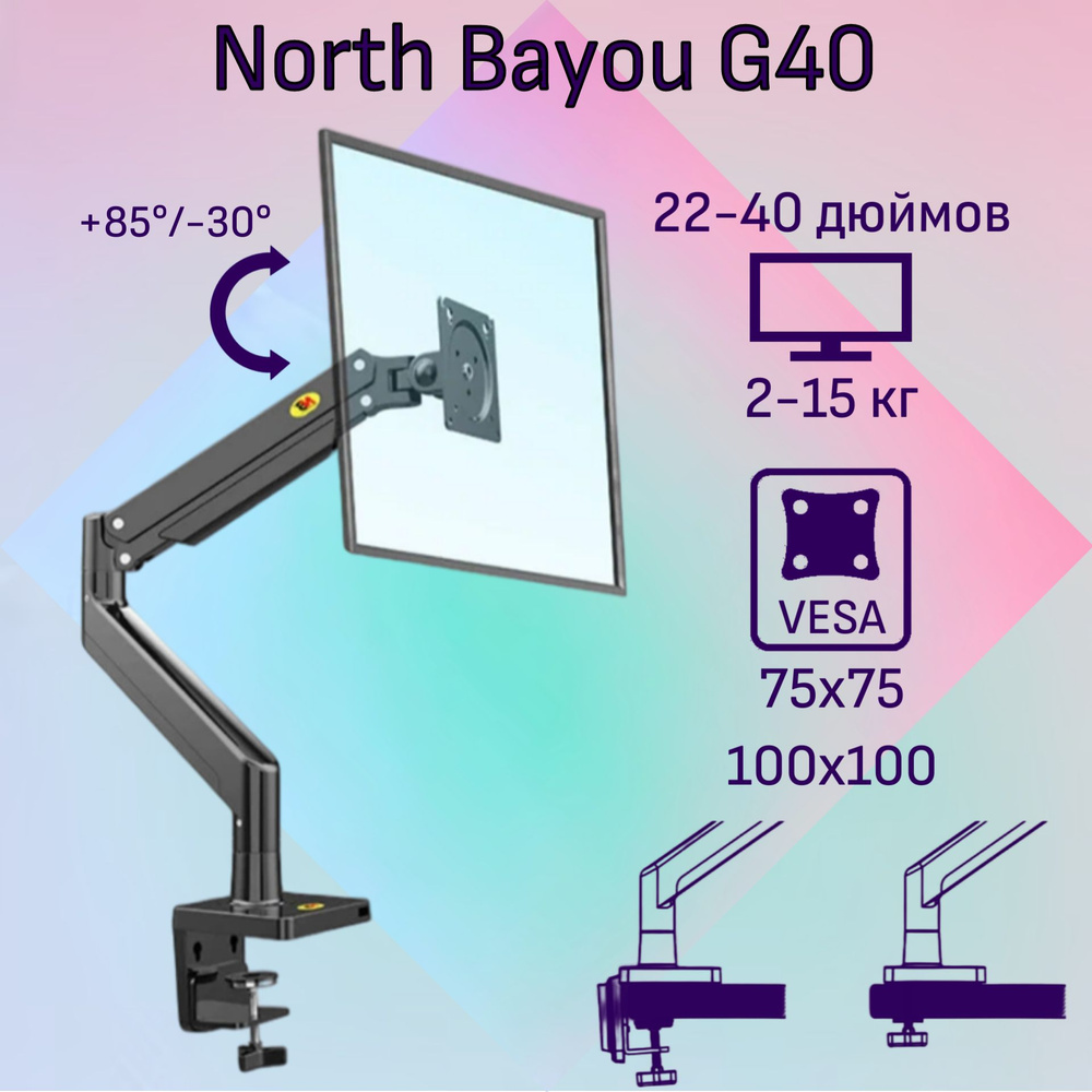 Настольный кронштейн NB North Bayou G40 для монитора 22-40" до 15 кг, черный  #1