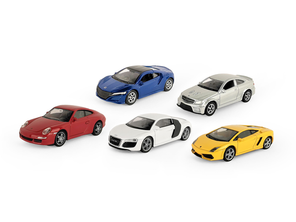 Набор WELLY 1:60, Lamborghini Gallardo LP560-4, Porsche 911 Carrera S, Audi R8 V10, Mercedes-Benz C 63 #1