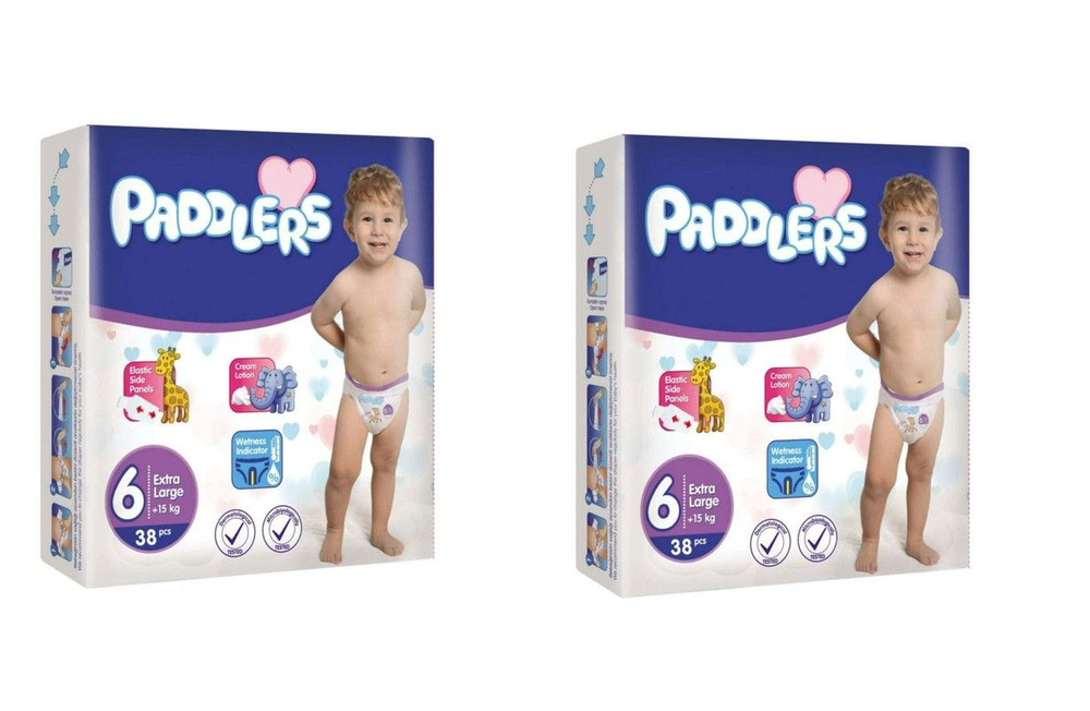 Paddlers Подгузники детские Jumbo pack, №6 (от 15 кг) Extra Large, 38 шт/уп, 2 уп  #1