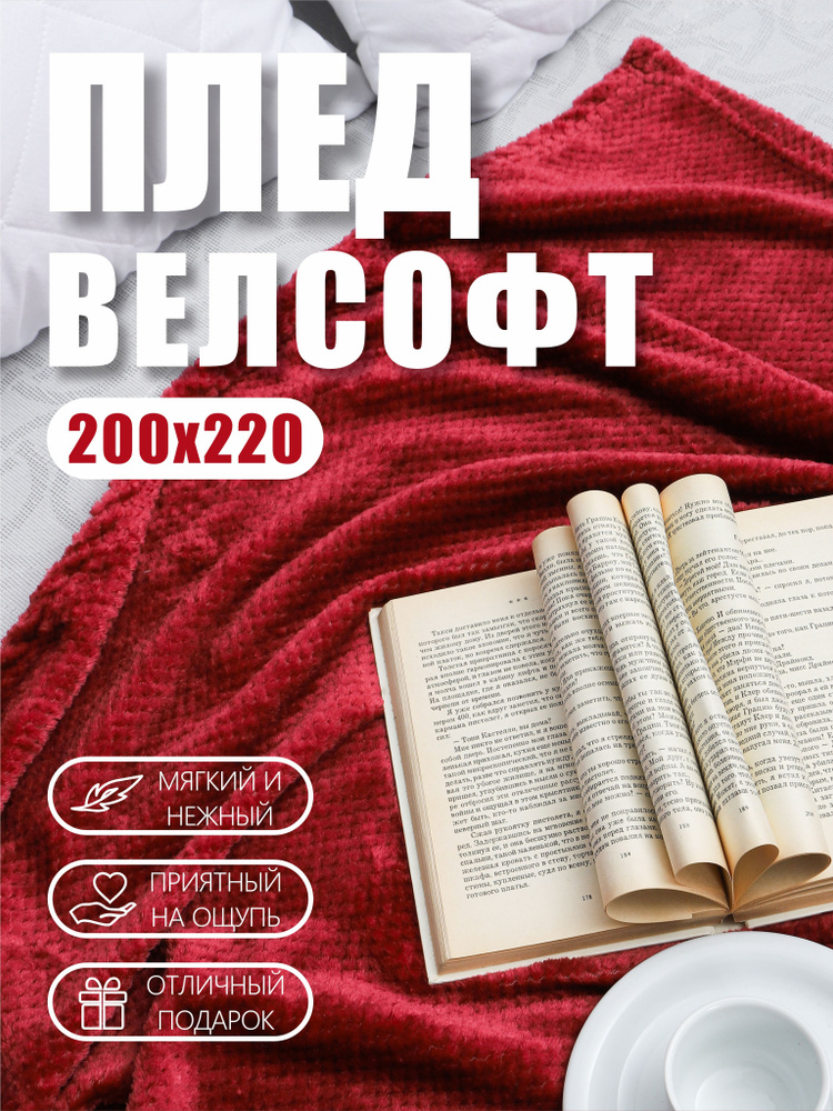 Плед 200х220, Покрывало на кровать, Борд, Велсофт, Пушистый мягкий плед на диван, кресло, Накидка  #1