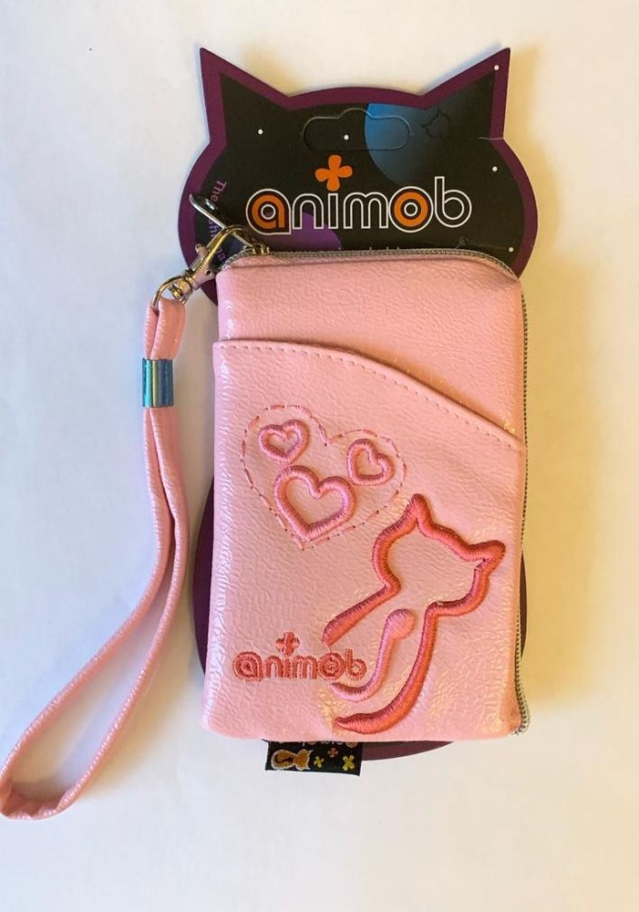 Сумочка "Animob" розовая из кожзаменителя вертикальная с молнией и с карманом. Для ношения и защиты мобильных #1