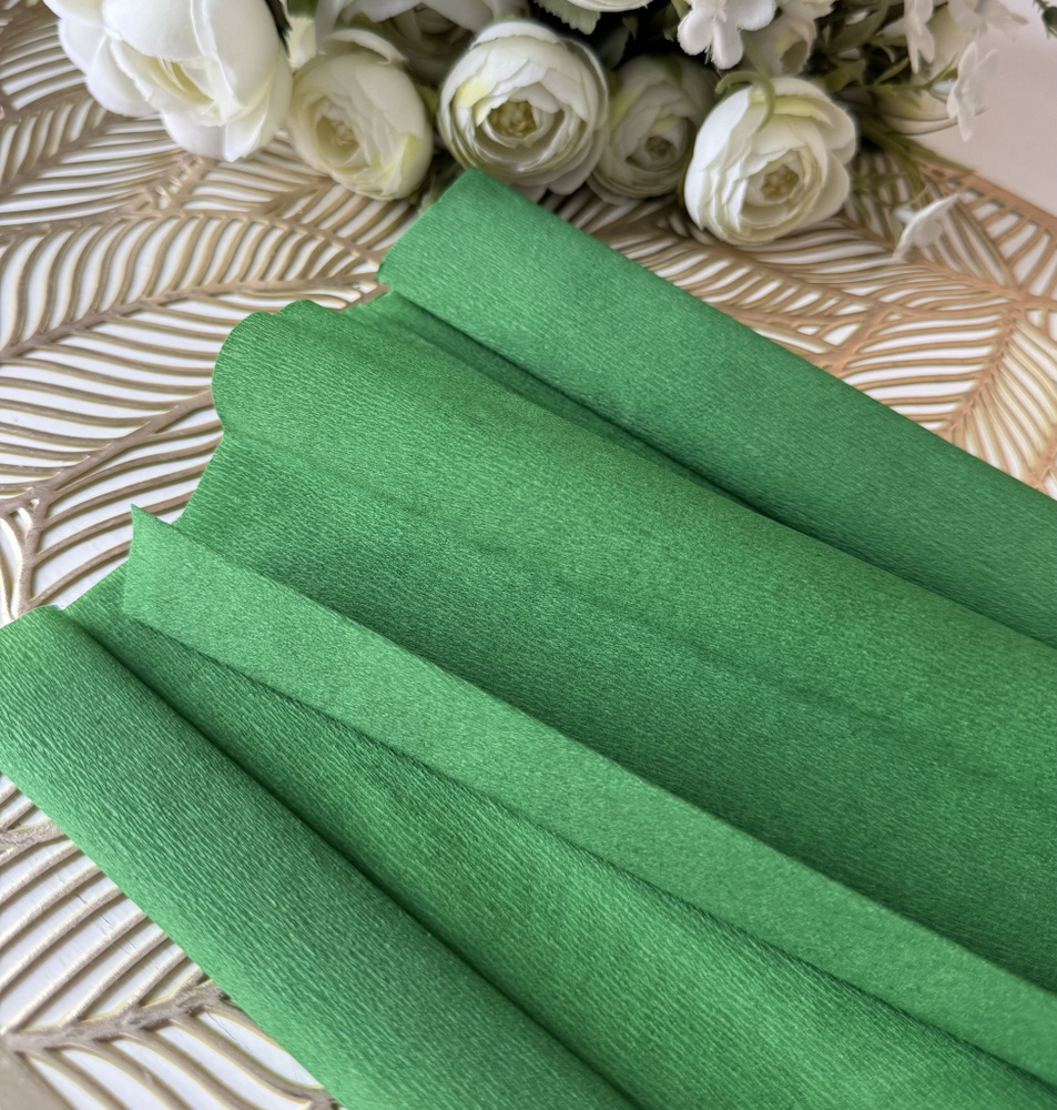 Бумага гофрированная цветная зеленая/крепированная/креповая упаковочная 32 г/м, 50х250см, зелёный  #1