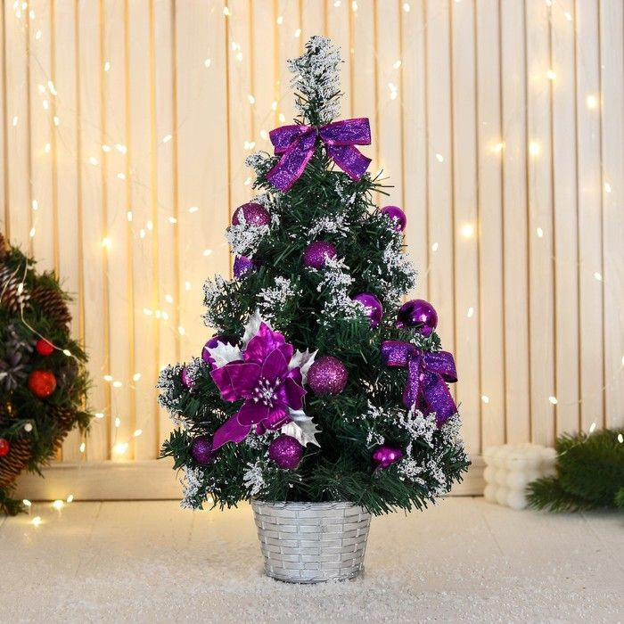 Декоративная елка Зимнее волшебство "Праздничная", бантик, цветок, шары, 20х58 см, фиолетовая  #1