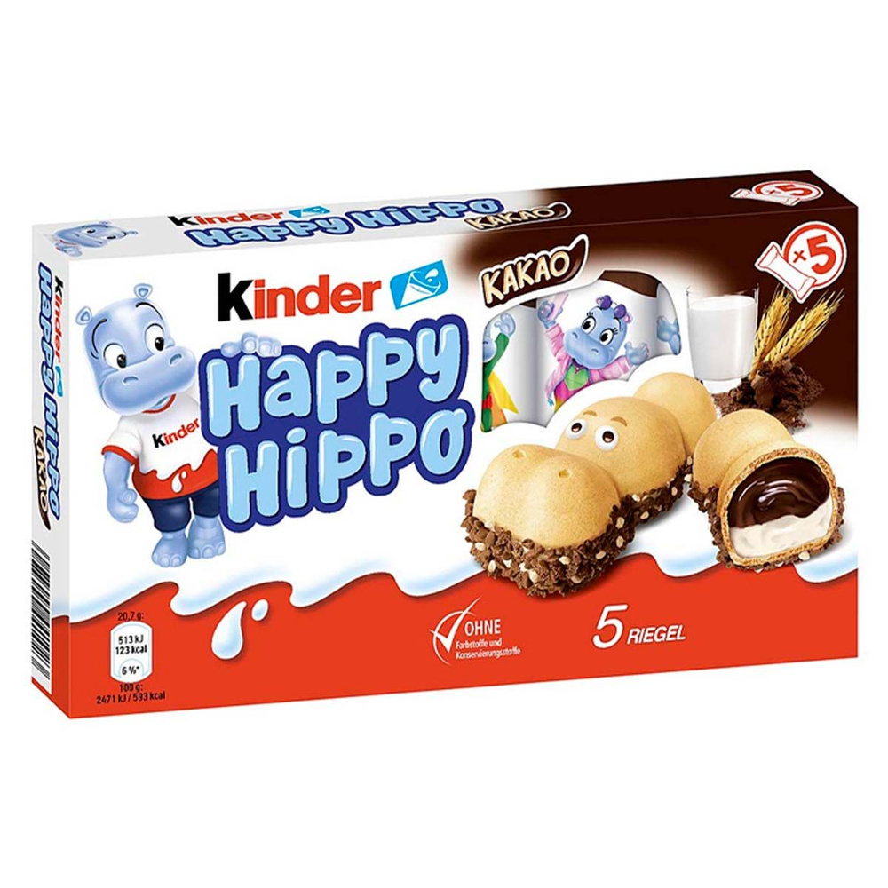 Шоколадно-молочное печенье Kinder Happy Hippo Cacao со вкусом какао  (Германия), 104 г - купить с доставкой по выгодным ценам в  интернет-магазине OZON (225201644)