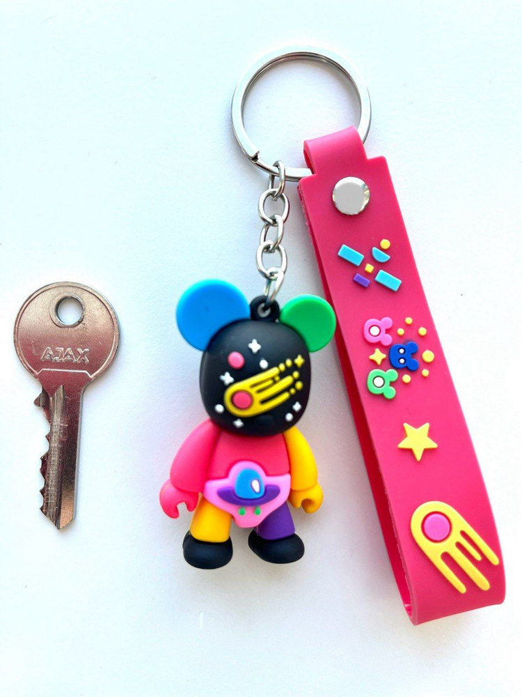 Брелок игрушка на ключи Мишка космонавт черный #1