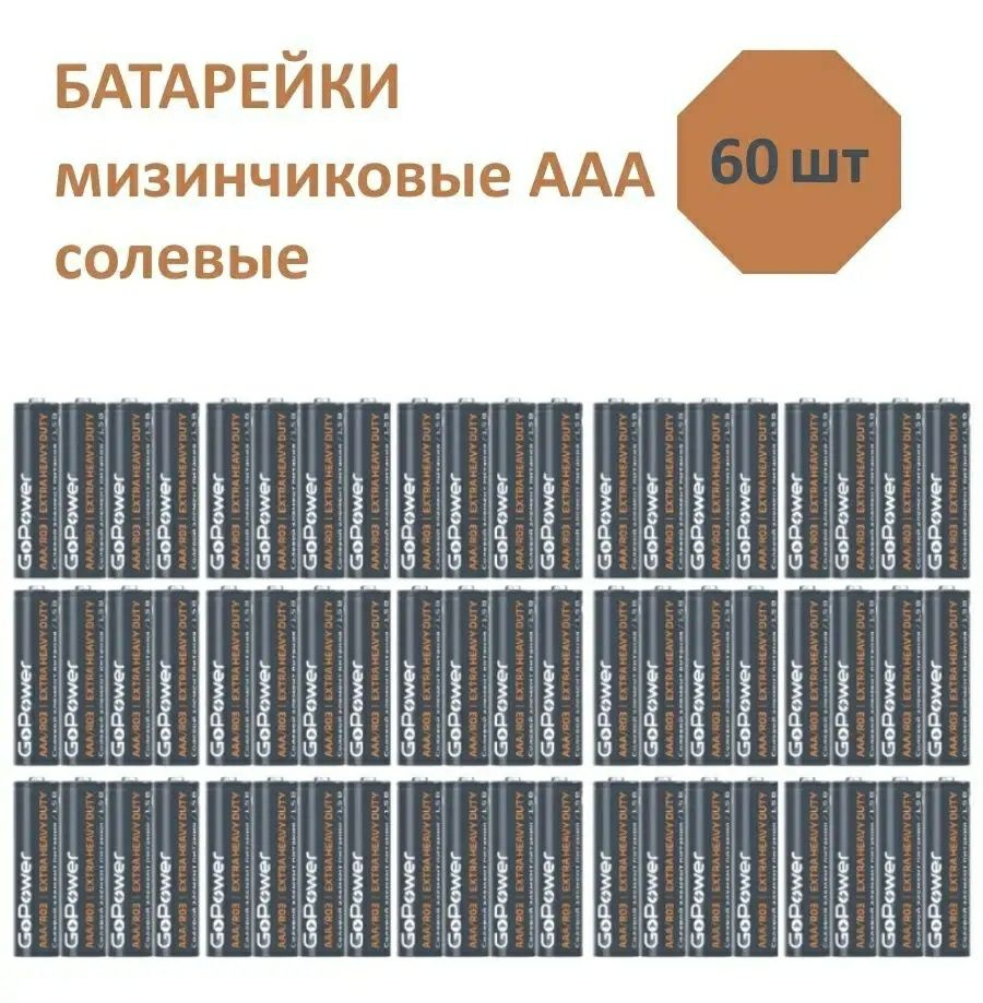 GoPower Батарейка AAA, Солевой тип, 1,5 В, 60 шт #1