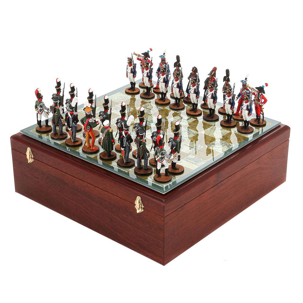Шахматы со стеклянным полем и оловянными фигурами "Бородино" 32х32 см  #1