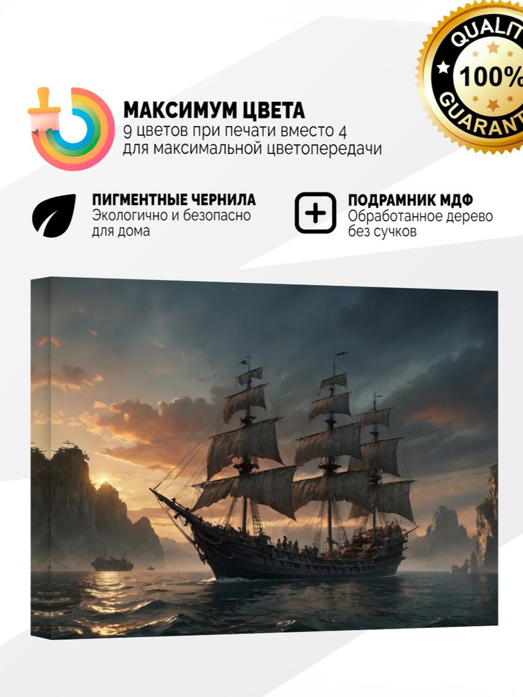 Картина на холсте 50x70 Корабль в море #1