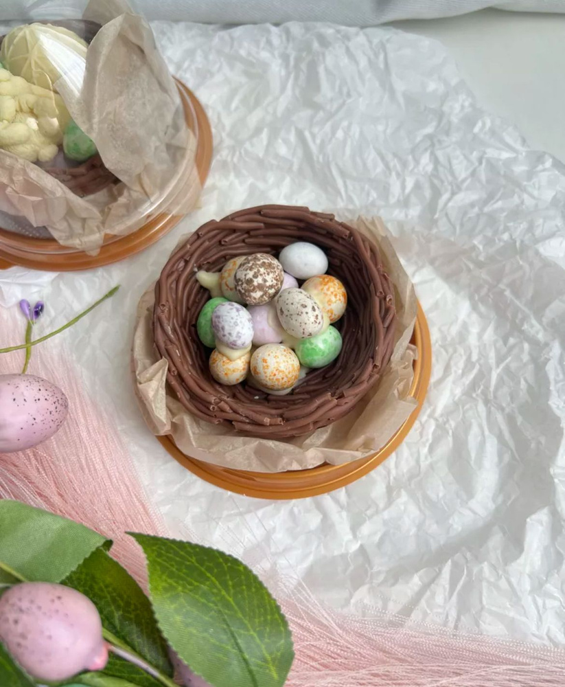 Украшение для кулича ;шоколадное гнездо; шоколадные яички драже для декора пасхальной выпечки  #1