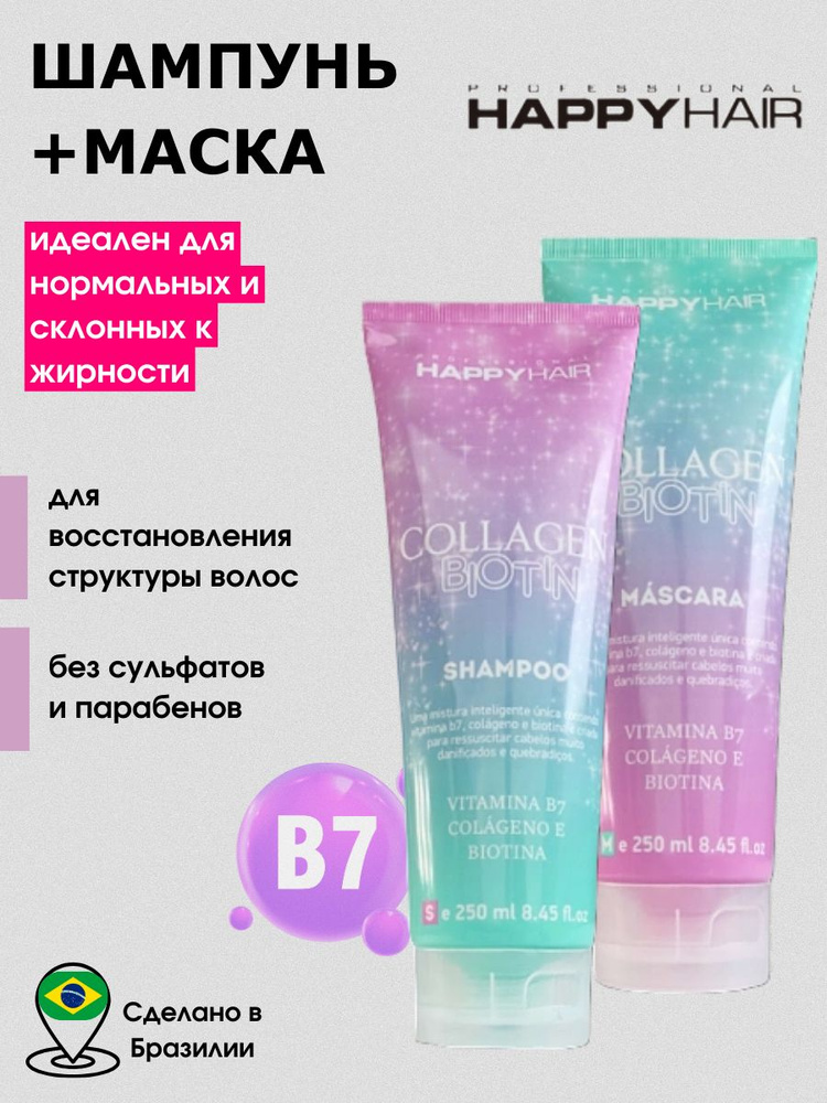 Набор бессульфатный шампунь и маска для волос Happy Hair Collagen&Biotin  #1