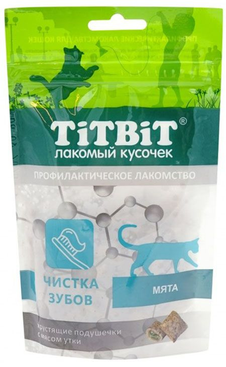 Лакомство TiTBiT для кошек, хрустящие подушечки с мясом утки, для чистки зубов, 60 г  #1